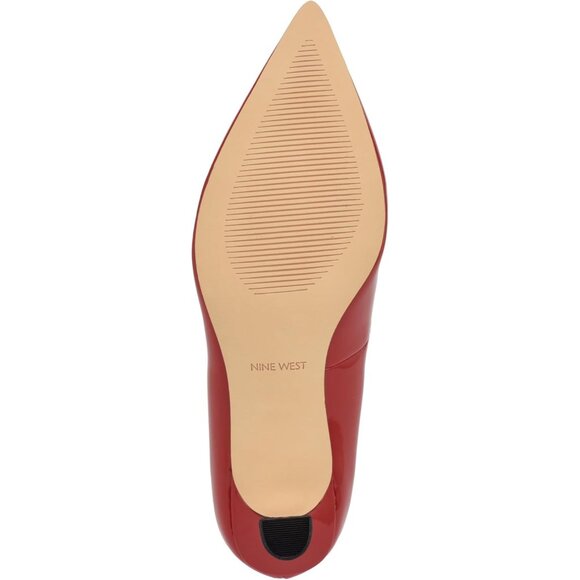 Nine West Womens Red Patent Leather Closed Pointed Toe Kitten Heels Pumps Shoes - Picture 4 of 6